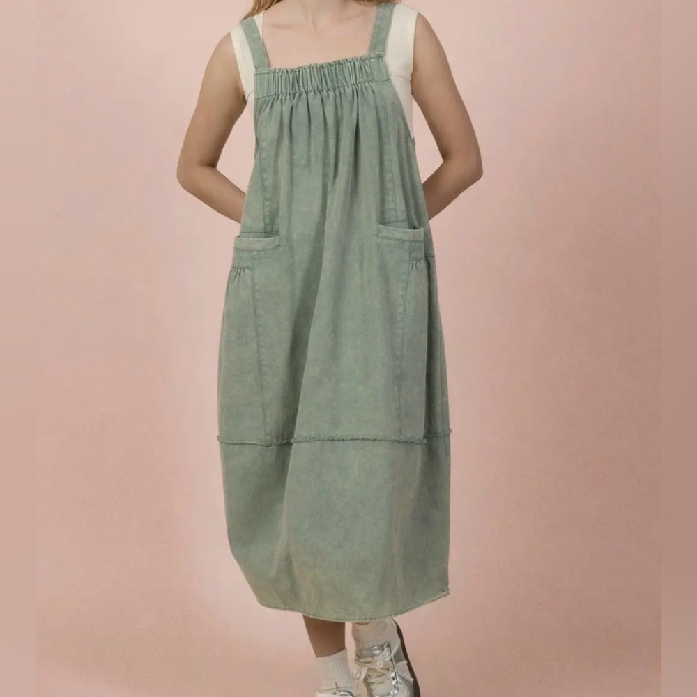 Sage Green denim jumper dress